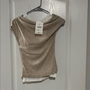 Zara Off-the-Shoulder Sweater Top - Taupe